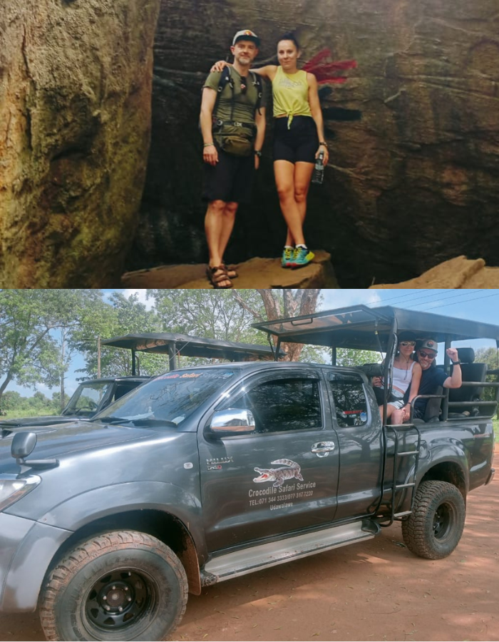 Couple enjoying a Sri Lanka safari tour in a jeep at a wildlife park